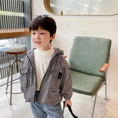 2023 Dječje korejske proljeće jesen bijele crne karirane jakne kaputi 80-140 cm za malu djecu ležerne vjetrovke s kapuljačom