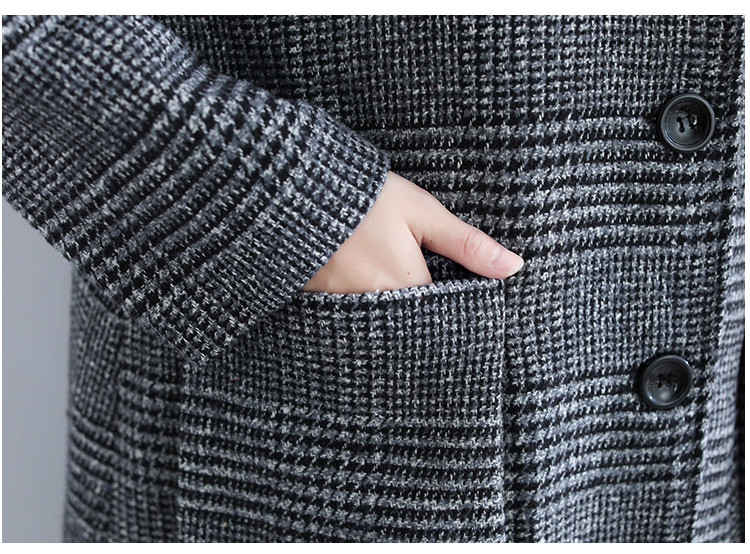 2023. gada jauns vintage rudens ziemas, gari rūtaini vilnas mēteļi Sieviešu apģērbi Liela izmēra jakas ar jakas ar kapuci Sieviešu virsdrēbes V1094