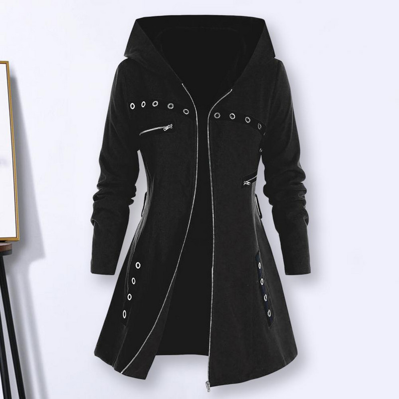 Palton de iarnă pentru femei, culoare uni, îngroșat, stil punk termic, haină de iarnă pentru purtarea zilnică