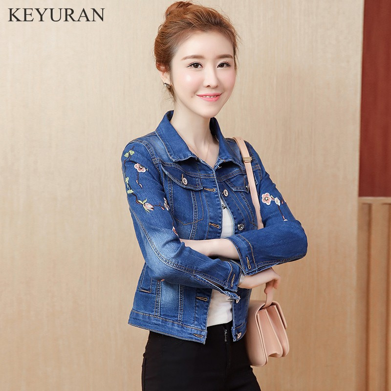 Jachetă bomber din blugi brodat cu păsări florale de epocă, haină elegantă de primăvară toamnă pentru femei, haină de jeans de modă vintage pentru femei