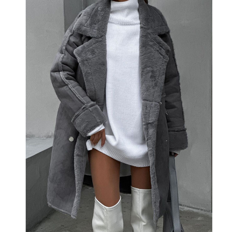 Novi krzneni antilop kaput za zimu 2023. Dugi kardigan s ovratnikom i dugim rukavima Plišana jakna Vestidos