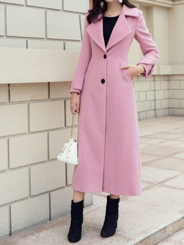 2023 Toamnă și Iarnă New roz de lână, lungă, slim fit, subțire, peste genunchi, haină groasă de lână pentru femei Îmbrăcăminte de iarnă pentru femei 2023