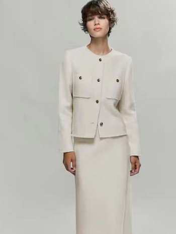 Дамско есенно ново модно 2023 г. Елегантно дамско яке с джоб Винтидж с дълъг ръкав и шик, със златно копче, тънко горнище Mujer