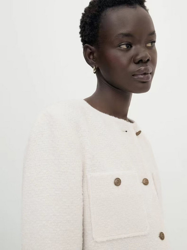 Sieviešu 2023. gada rudens, jauna mode, eleganta sieviešu kabatas jaka retro stila ar garām piedurknēm, eleganta apaļa kakla apkakle ar zelta pogu, tievs tops