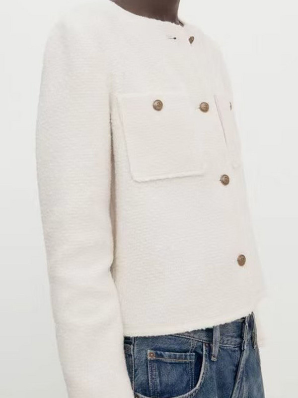 Sieviešu 2023. gada rudens, jauna mode, eleganta sieviešu kabatas jaka retro stila ar garām piedurknēm, eleganta apaļa kakla apkakle ar zelta pogu, tievs tops