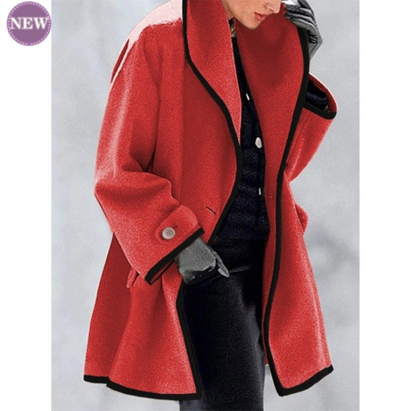 Moodne lihtne uus mantel naiste kevade ja sügise mitmevärviline ümmargune kaelus, avara kapuutsiga villane mantel Trend mitmevärviline mantel