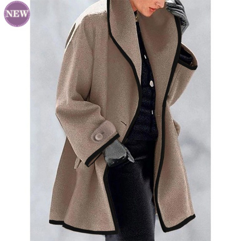 Moodne lihtne uus mantel naiste kevade ja sügise mitmevärviline ümmargune kaelus, avara kapuutsiga villane mantel Trend mitmevärviline mantel