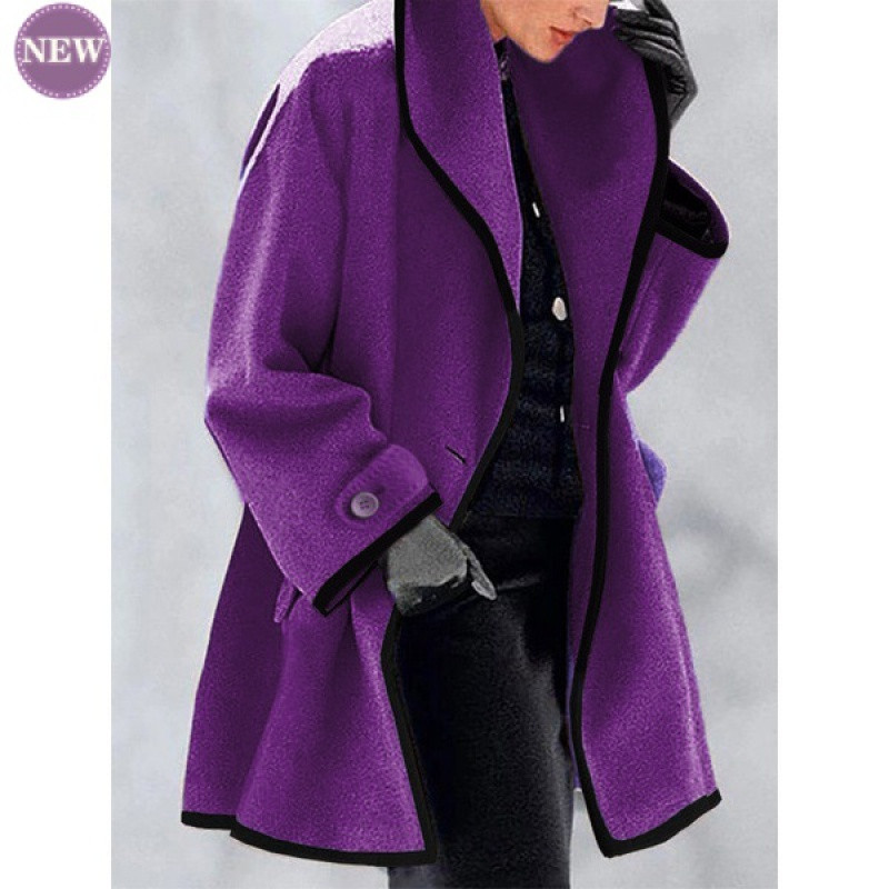 Moodne lihtne uus mantel naiste kevade ja sügise mitmevärviline ümmargune kaelus, avara kapuutsiga villane mantel Trend mitmevärviline mantel