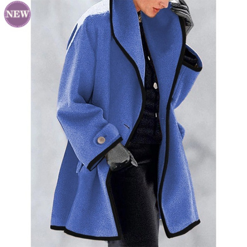 Moodne lihtne uus mantel naiste kevade ja sügise mitmevärviline ümmargune kaelus, avara kapuutsiga villane mantel Trend mitmevärviline mantel