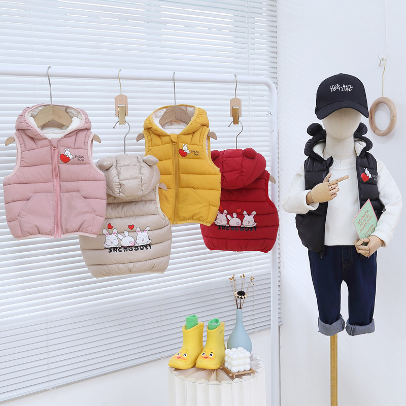 Dječji prsluk Dječaci Djevojčice Jesen Zima Nova Lagana jakna bez rukava s kapuljačom od 1 do 7 godina Zec iz crtića Modna dječja odjeća