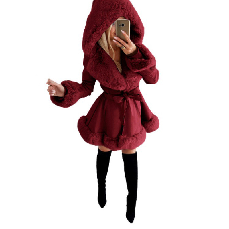 Χειμερινά PU Δερμάτινα μπουφάν με κουκούλα Γυναικεία μόδα βολάν Παλτό στρίφωμα Επίδεσμος Κομψό μασίφ ψεύτικη γούνα Ζεστά μπουφάν Γυναικεία μπουφάν καινούργια