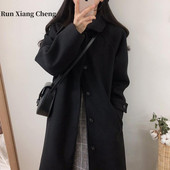 Palton de lână damă lungime mijlocie 2022 toamnă/iarnă nou negru îngroșat palton de lână pentru femei palton de iarnă paltoane pentru femei