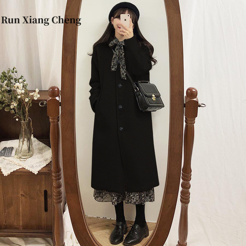 Palton de lână damă lungime mijlocie 2022 toamnă/iarnă nou negru îngroșat palton de lână pentru femei palton de iarnă paltoane pentru femei