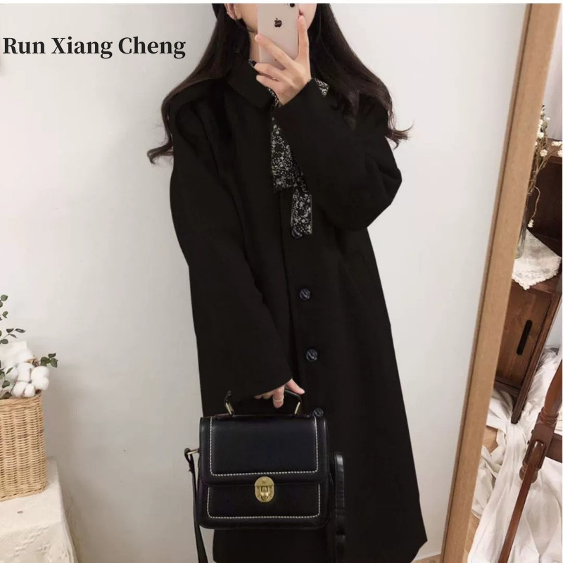 Palton de lână damă lungime mijlocie 2022 toamnă/iarnă nou negru îngroșat palton de lână pentru femei palton de iarnă paltoane pentru femei