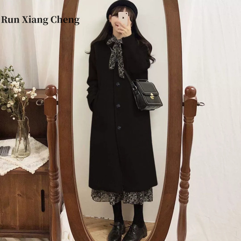 Palton de lână damă lungime mijlocie 2022 toamnă/iarnă nou negru îngroșat palton de lână pentru femei palton de iarnă paltoane pentru femei