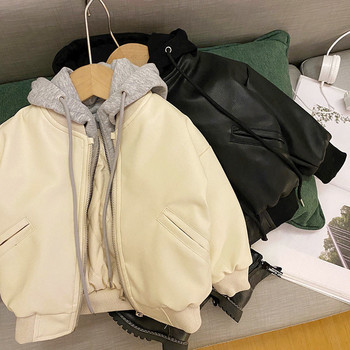 Χοντρό δερμάτινο παλτό για αγόρια Φθινόπωρο και Χειμώνας 2023 Νέο Παιδικό Κορεάτικο Στιλ Ψεύτικο Δερμάτινο Παιδικό παλτό δύο τεμαχίων