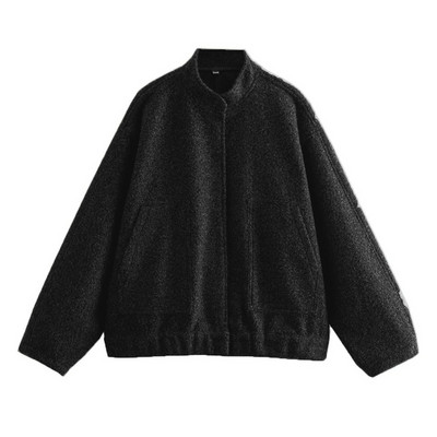 Modes Solid Bombers Jakas Sieviešu brīvs virsdrēbes ar pogām garām piedurknēm pelēks mēteļi Rudens ikdienas sieviešu kabatas jaka