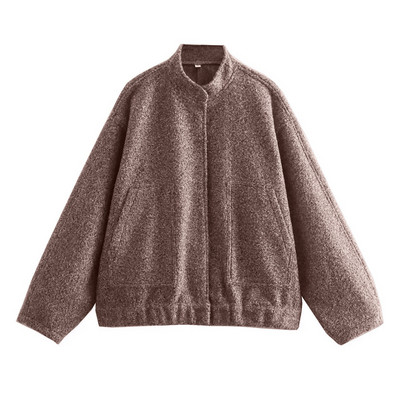 Modes Solid Bombers Jakas Sieviešu brīvs virsdrēbes ar pogām garām piedurknēm pelēks mēteļi Rudens ikdienas sieviešu kabatas jaka