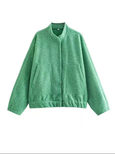 Modes Solid Bombers Jakas Sieviešu brīvs virsdrēbes ar pogām garām piedurknēm pelēks mēteļi Rudens ikdienas sieviešu kabatas jaka