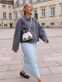 Jachetă gri cu un singur piept pentru femei, toamnă, cu mânecă lungă, cu guler răsturnat Jachete casual pentru femei, cu două fețe, largi, scurte, îmbrăcăminte de stradă