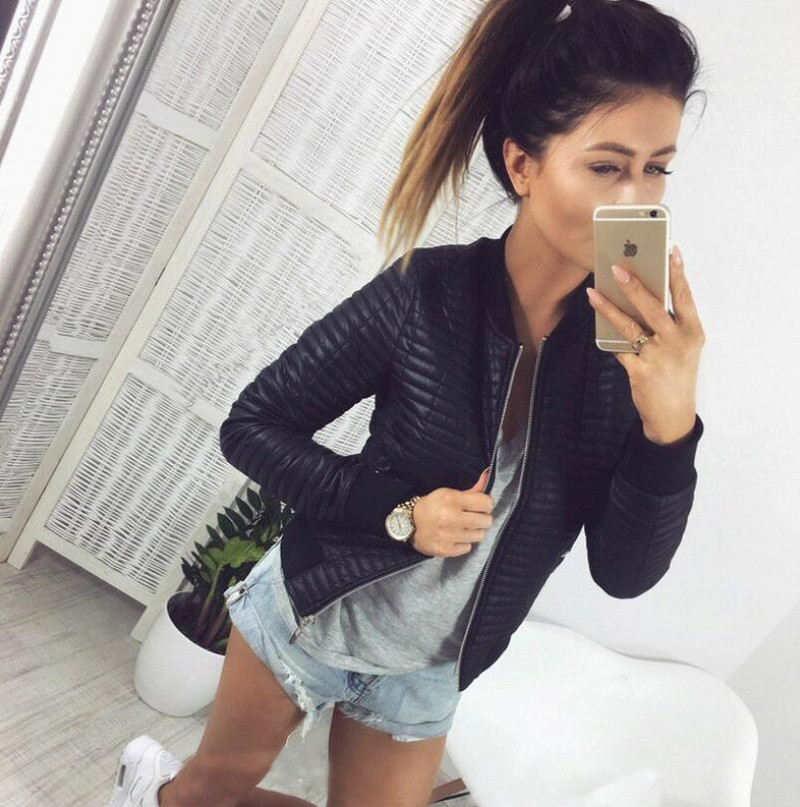 Toamnă 2019, cu gât rotund, cu fermoar versatil, haină mică din bumbac, culoare uni, stil scurt, cu mânecă lungă, să prezinte jachetă subțire caldă de damă 2XL