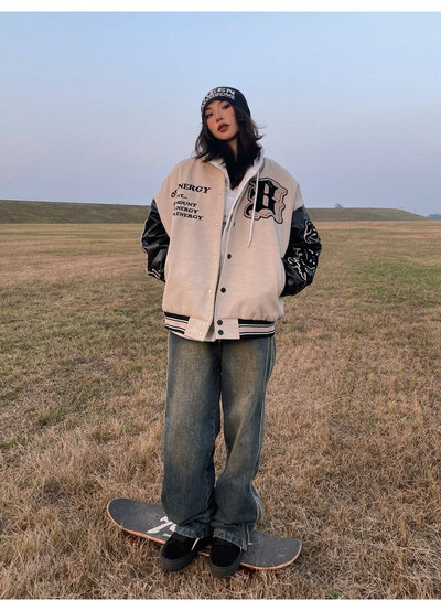 Palton american cu cusături din piele PU, pentru femei, Y2k, gotic, vânt leneș, BF High Street, marca hiphop, lejer, casual, uniformă de baseball Top