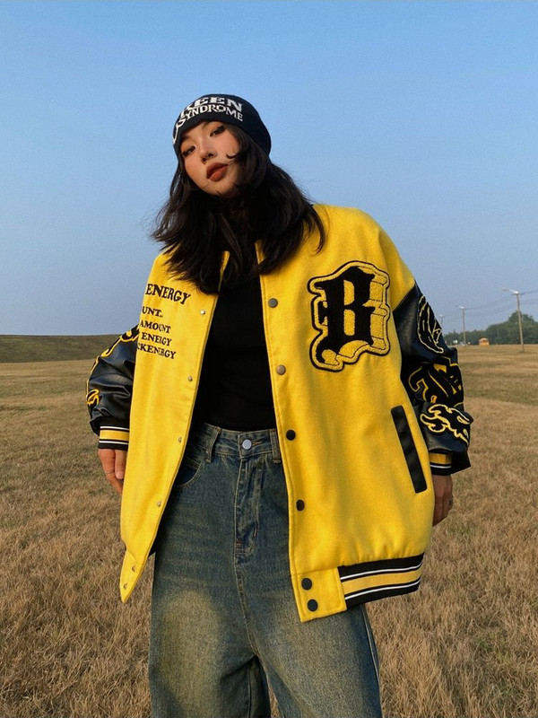 Palton american cu cusături din piele PU, pentru femei, Y2k, gotic, vânt leneș, BF High Street, marca hiphop, lejer, casual, uniformă de baseball Top