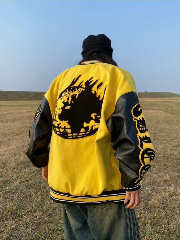 Palton american cu cusături din piele PU, pentru femei, Y2k, gotic, vânt leneș, BF High Street, marca hiphop, lejer, casual, uniformă de baseball Top