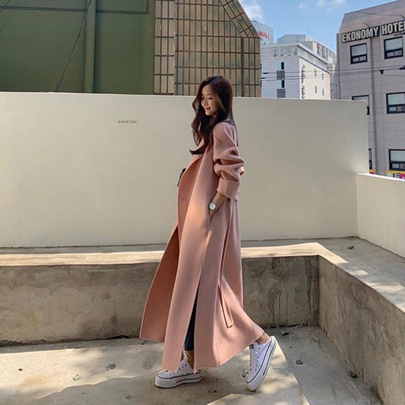 Mantocă de lână cu centură la modă nouă, cu lungime medie, toamnă/iarnă, haină coreeană de lână, lângă peste genunchi, de gamă nouă