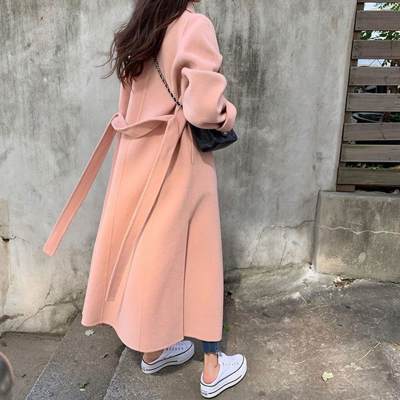 Mantocă de lână cu centură la modă nouă, cu lungime medie, toamnă/iarnă, haină coreeană de lână, lângă peste genunchi, de gamă nouă