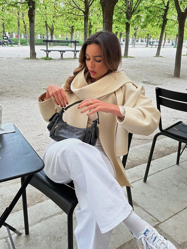 2023. gada ziemas mēteļi ar šalli Sieviešu brīvi ikdienišķa silta jaka ar garām piedurknēm Sieviešu rudens modes, vienrindas elegants sieviešu mētelis