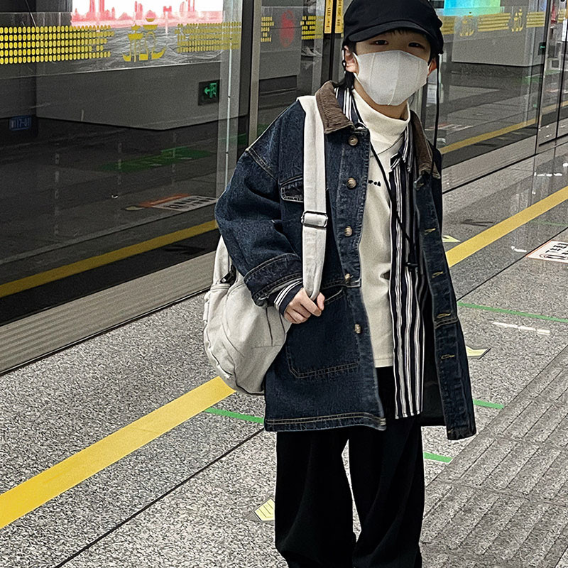 Gyermekruházat, fiú őszi-téli farmerdzsekik, férfi széldzseki, koreai változat top trend felsőruházat 1-127