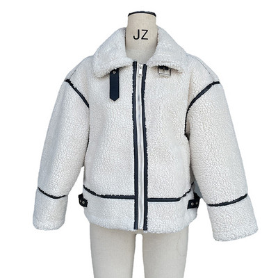 Malina Jachete cu mânecă lungă cu revere de iarnă pentru femei, la modă, haine calde de blană artificială, pentru femei, elegante, cu fermoar, pentru motocicliști.