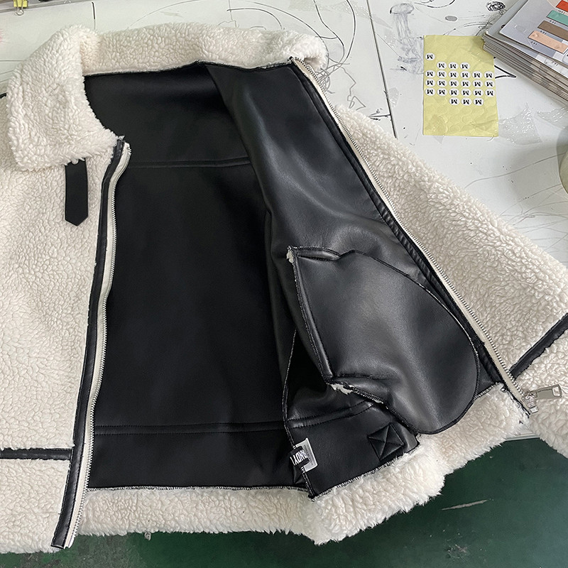 Malina Jachete cu mânecă lungă cu revere de iarnă pentru femei, la modă, haine calde de blană artificială, pentru femei, elegante, cu fermoar, pentru motocicliști.