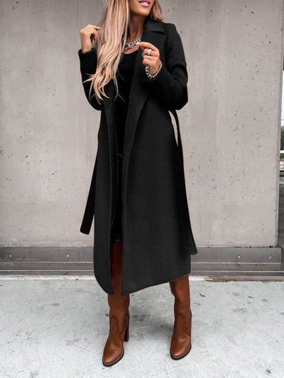 Nova jesenska ženska jakna, jednostavna jednobojna polo jakna dugih rukava, elegantna vjetrovka s remenom i džepom za žene