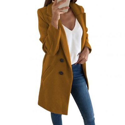 Jachete casual din amestec de lână Jachetă de lână pentru femei, cu mâneci lungi, cu mâneci lungi, de iarnă pentru femei, haină lungă de lână Manteau Femme Hivers