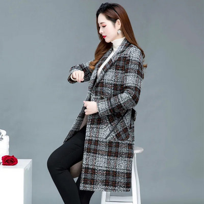 Palton de lână pentru femei 2023 NOU, toamnă iarnă, carouri, pardesiu lung, amestec de lână, îmbrăcăminte pentru femei, haine pentru mamă, bluze pentru femei