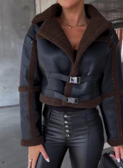 Ženski kožni kaput 2023., modna motociklistička kratka jakna s polo ovratnikom i dugim rukavima za 2023.