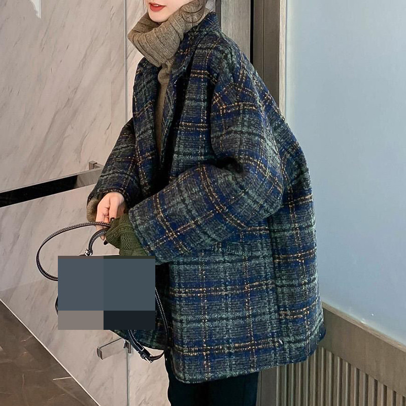 Sieviešu uzvalka mētelis 2020. gada rudenī un ziemā, jauns brīvs rūtains tvīds, vidēji un garš vilnas mētelis jakas tvīds Casual