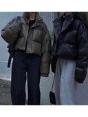 Īss PU ādas kokvilnas mētelis Sieviešu ziemas Jauns biezināts maizes mētelis Sieviešu mētelis Sieviešu jaka jaka sievietēm