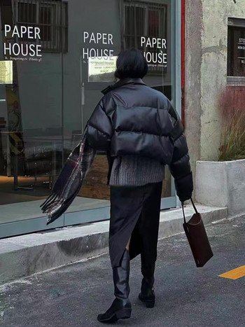 Късо памучно палто от PU кожа Дамско зимно ново удебелено хлебно палто Дамско палто Дамско пухено яке Дамски якета