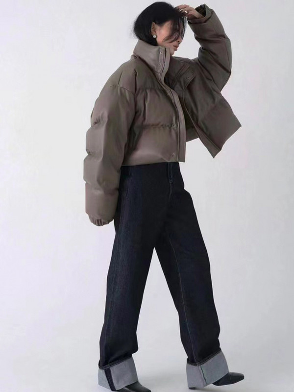 Īss PU ādas kokvilnas mētelis Sieviešu ziemas Jauns biezināts maizes mētelis Sieviešu mētelis Sieviešu jaka jaka sievietēm