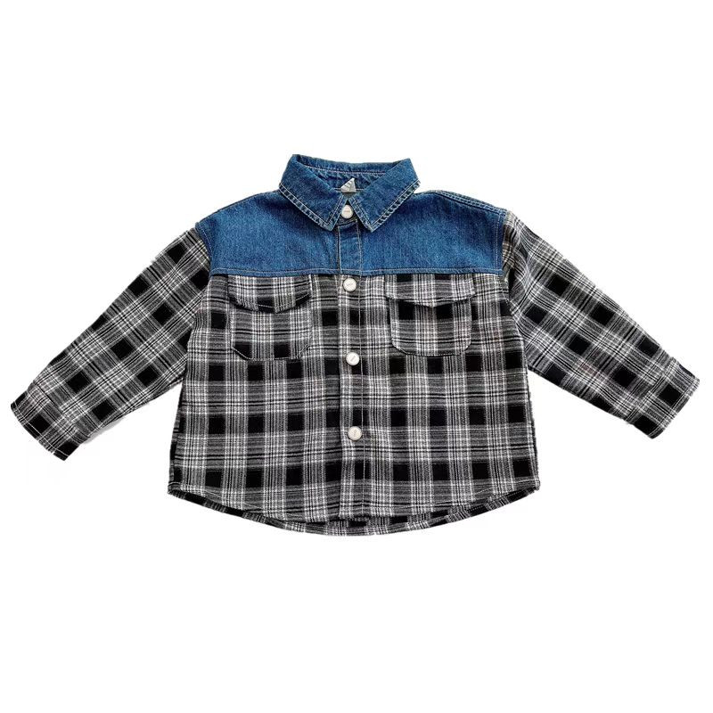Jaunas zēnu jakas Džinsu rūtaini Bērnu Mēteļi Modes Bērnu Virsdrēbes Pavasaris Rudens 2023-014