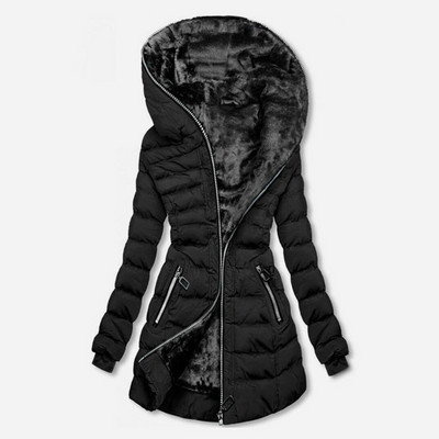 Χειμερινό μπουφάν Γυναικείο 2022 Νέα μόδα Γυναικεία παλτό με κουκούλα Λεπτό μακρύ παλτό Parka Mujer βαμβακερό παλτό Casual μαύρο παλτό Γυναικείο