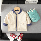 Jachetă pentru băieți și fete, design simplu, cu un singur piept, cu gâtul în formă de O, manșete elastice, top, unisex, copii, primăvară, toamnă, buzunare casual, haine