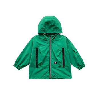 Μόδα για αγόρια Φθινοπωρινά μπουφάν με πράσινη κουκούλα για εξωτερικούς χώρους Δροσερά μοδάτα παλτό με τσέπη με φερμουάρ