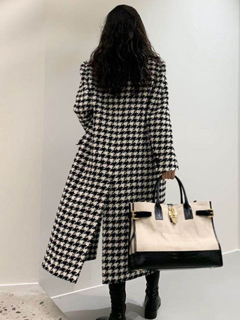 Γυναικείο παλτό Houndstooth Vintage παλτό από ψεύτικο μαλλί Γυναικείο φθινοπωρινό Χειμώνα χοντρό ζεστό μπουφάν Γυναικεία κορεατικά παλτό με μακρύ μείγμα