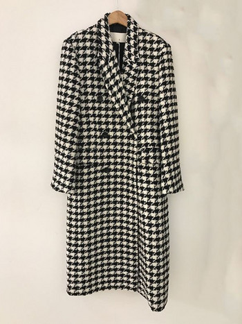 Γυναικείο παλτό Houndstooth Vintage παλτό από ψεύτικο μαλλί Γυναικείο φθινοπωρινό Χειμώνα χοντρό ζεστό μπουφάν Γυναικεία κορεατικά παλτό με μακρύ μείγμα