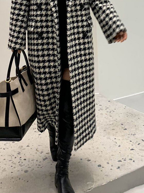 Kaput s houndstootom Ženski vintage kaput od umjetne vune Ženski jesenski zimski debela topla jakna Ženske korejske modne duge mješavine kaputa