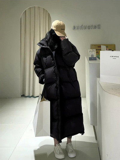 Prevelika dugačka parka zimski kaput Ženska korejska pufer jakna otporna na vjetar Zadebljana topla jakna dugih rukava s patentnim zatvaračem Podstavljena pamukom